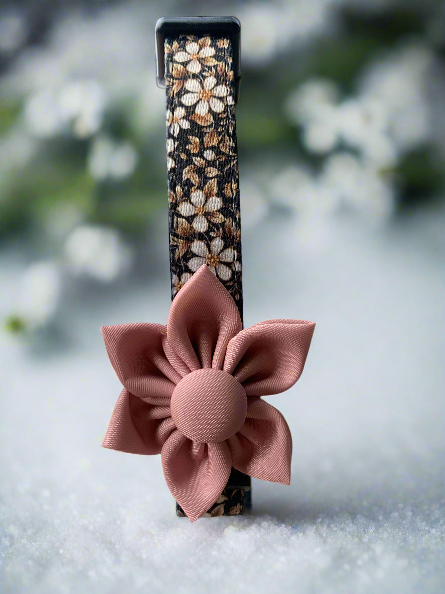 Dog collar with pink flower added 