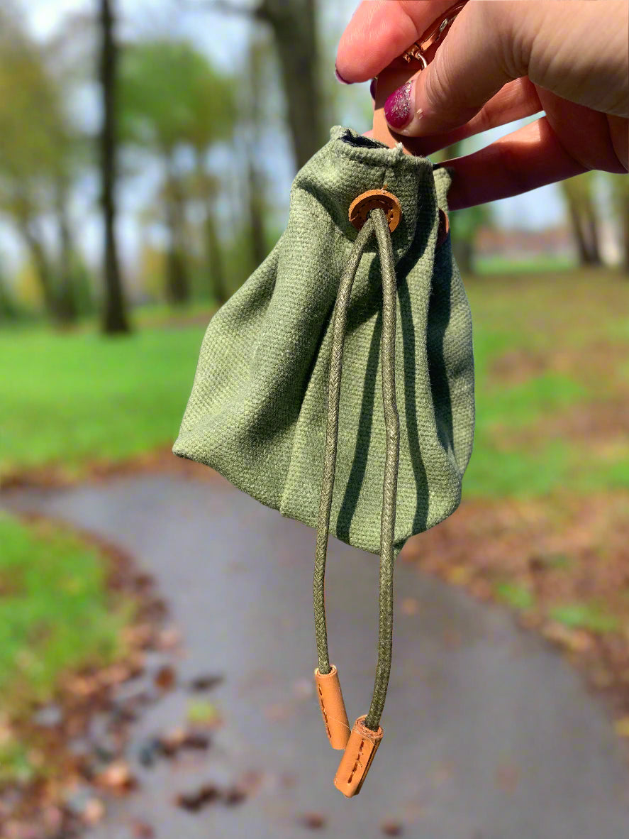 Water resistant drawstring treat pouch