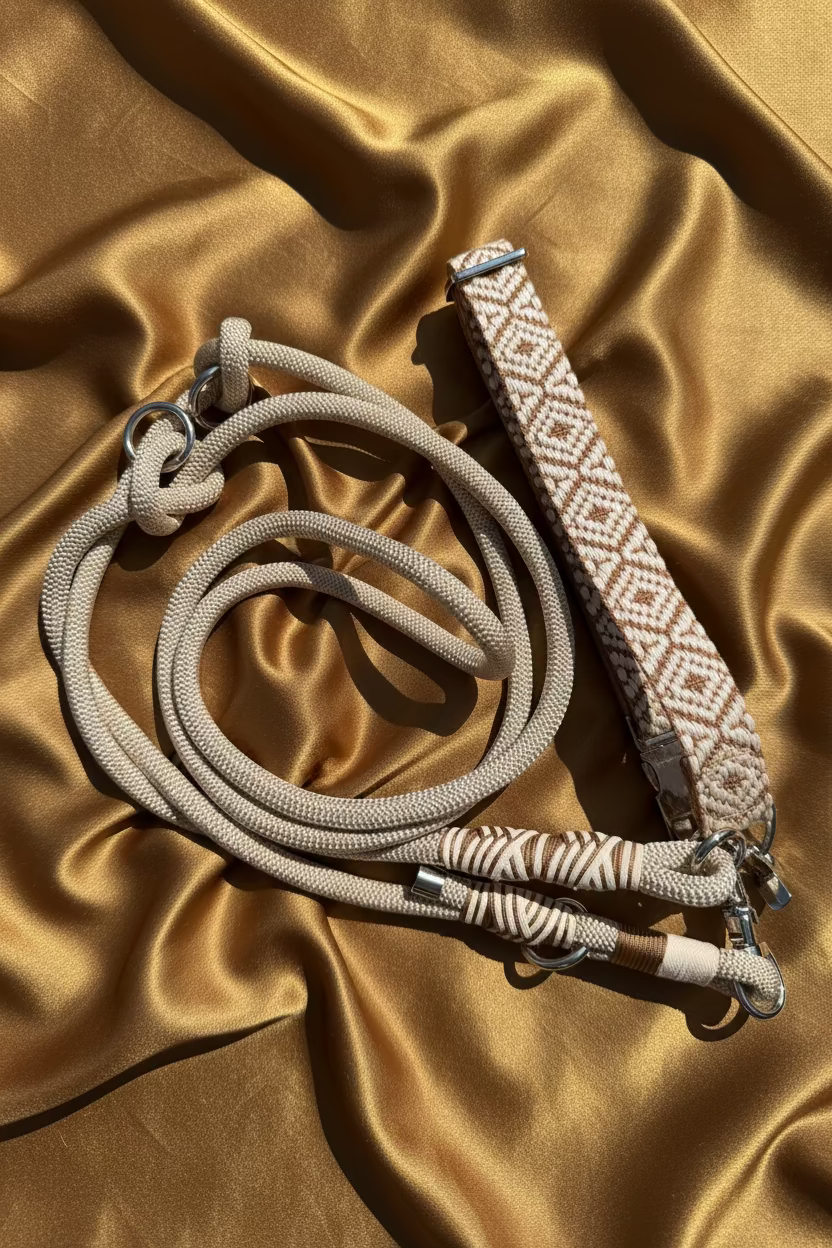 Cream Jacquard Collar & Multiway Leash Set