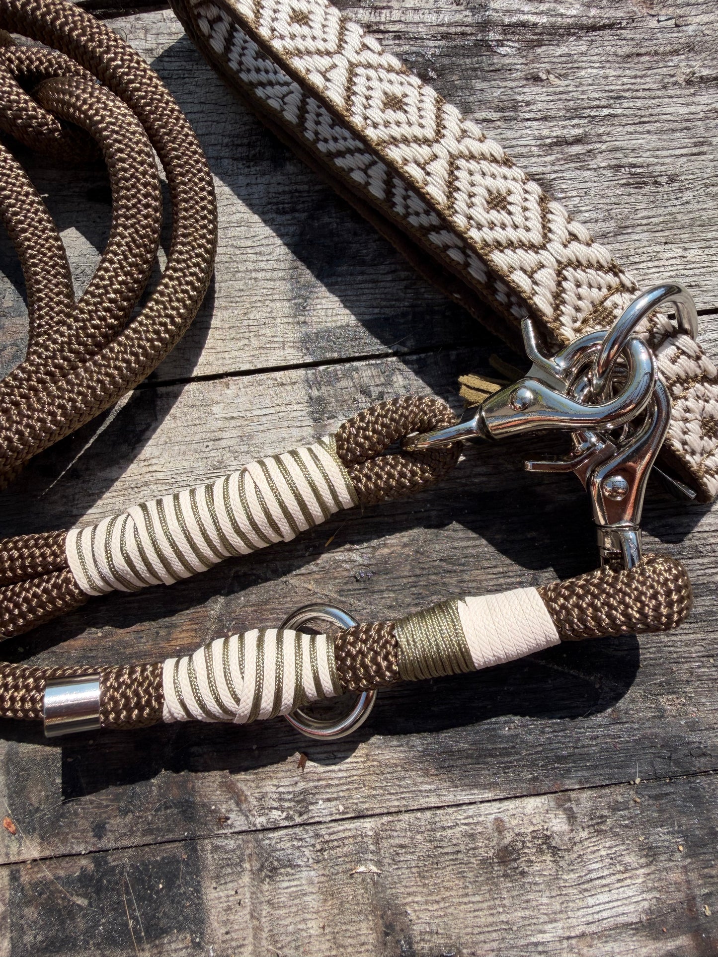 Khaki Jacquard Collar & Multiway Leash Set