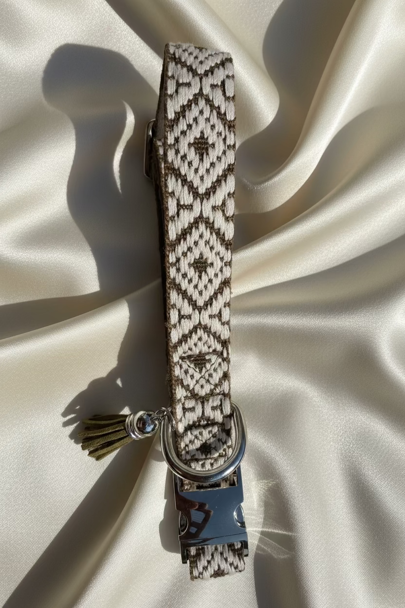 Khaki Jacquard Collar & Multiway Leash Set