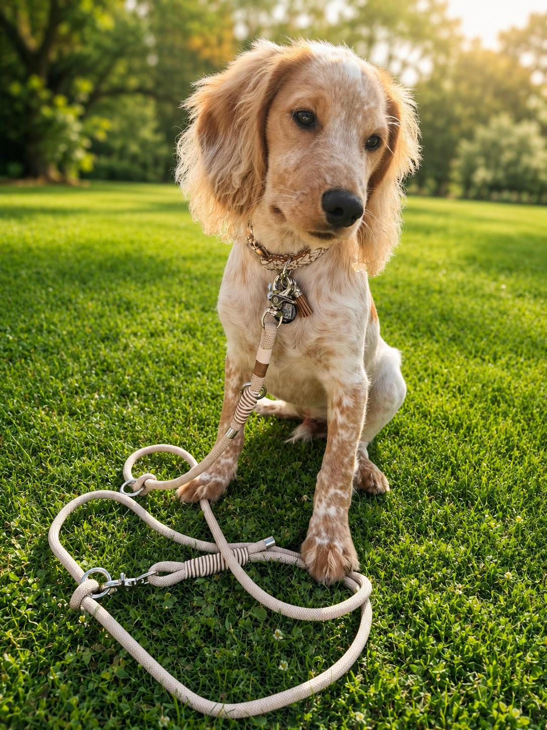 Cream Jacquard Dog Collar & Multiway Leash Set