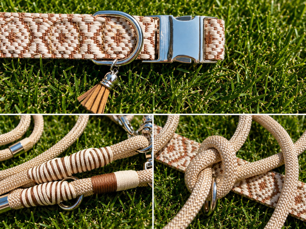 Cream Jacquard Dog Collar & Multiway Leash Set