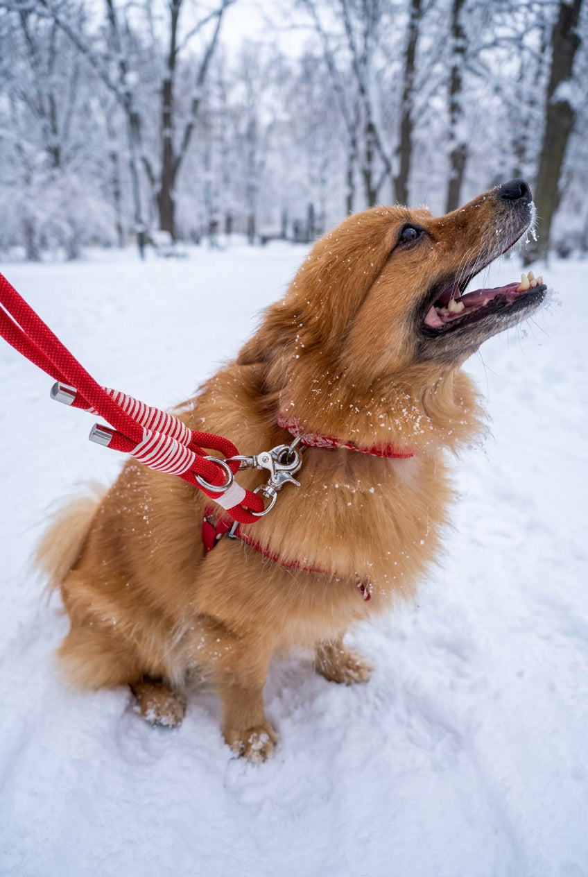 Red Jacquard Dog Collar & Multiway Rope Leash Set
