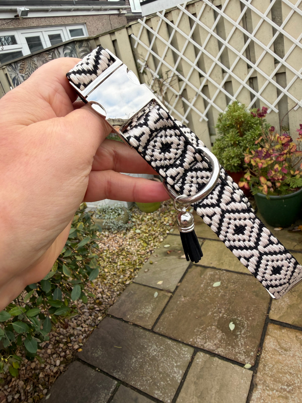 Black Jacquard Dog Collar & Multiway Rope Leash Set