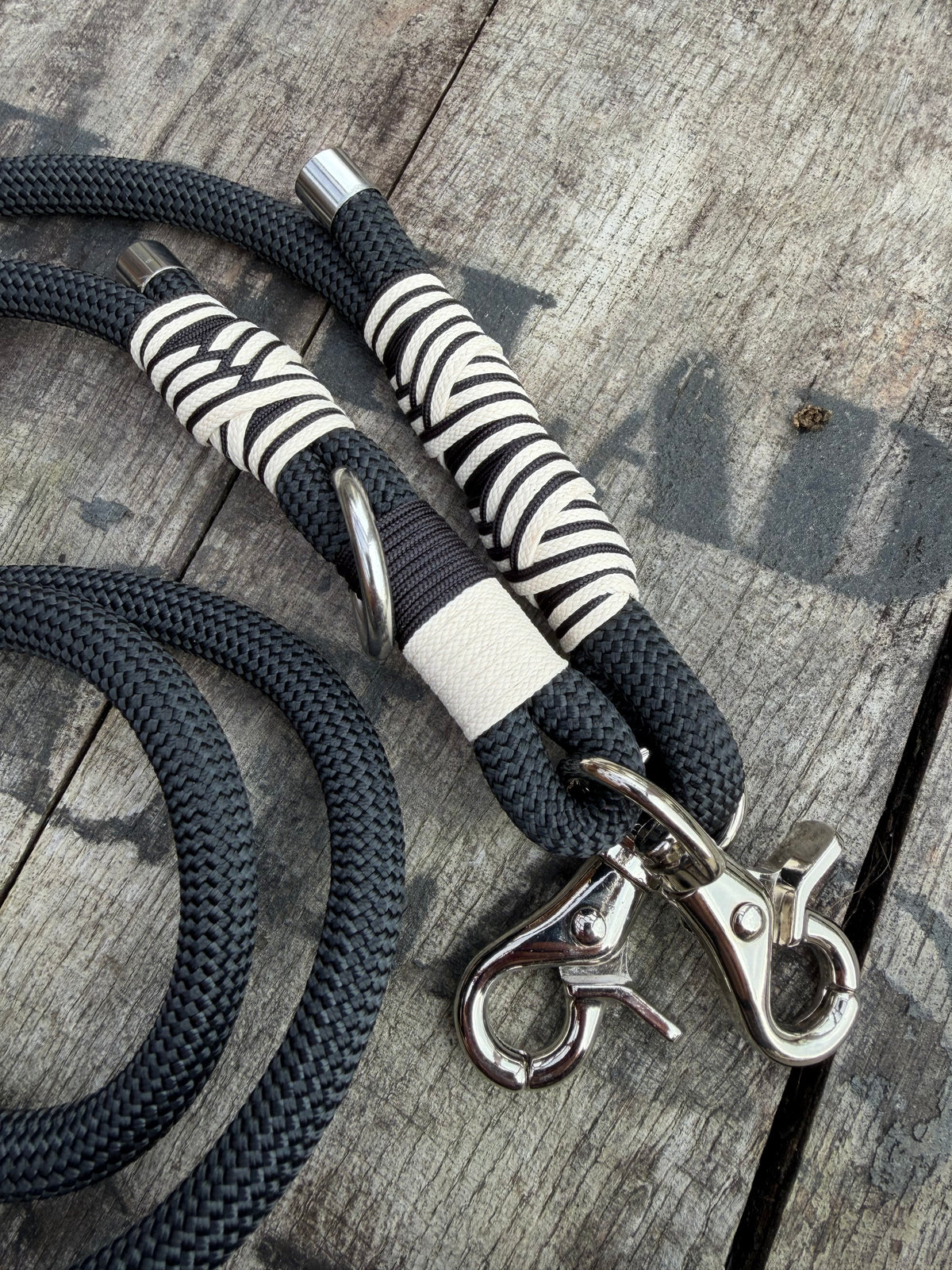Black Jacquard Dog Collar & Multiway Rope Leash Set