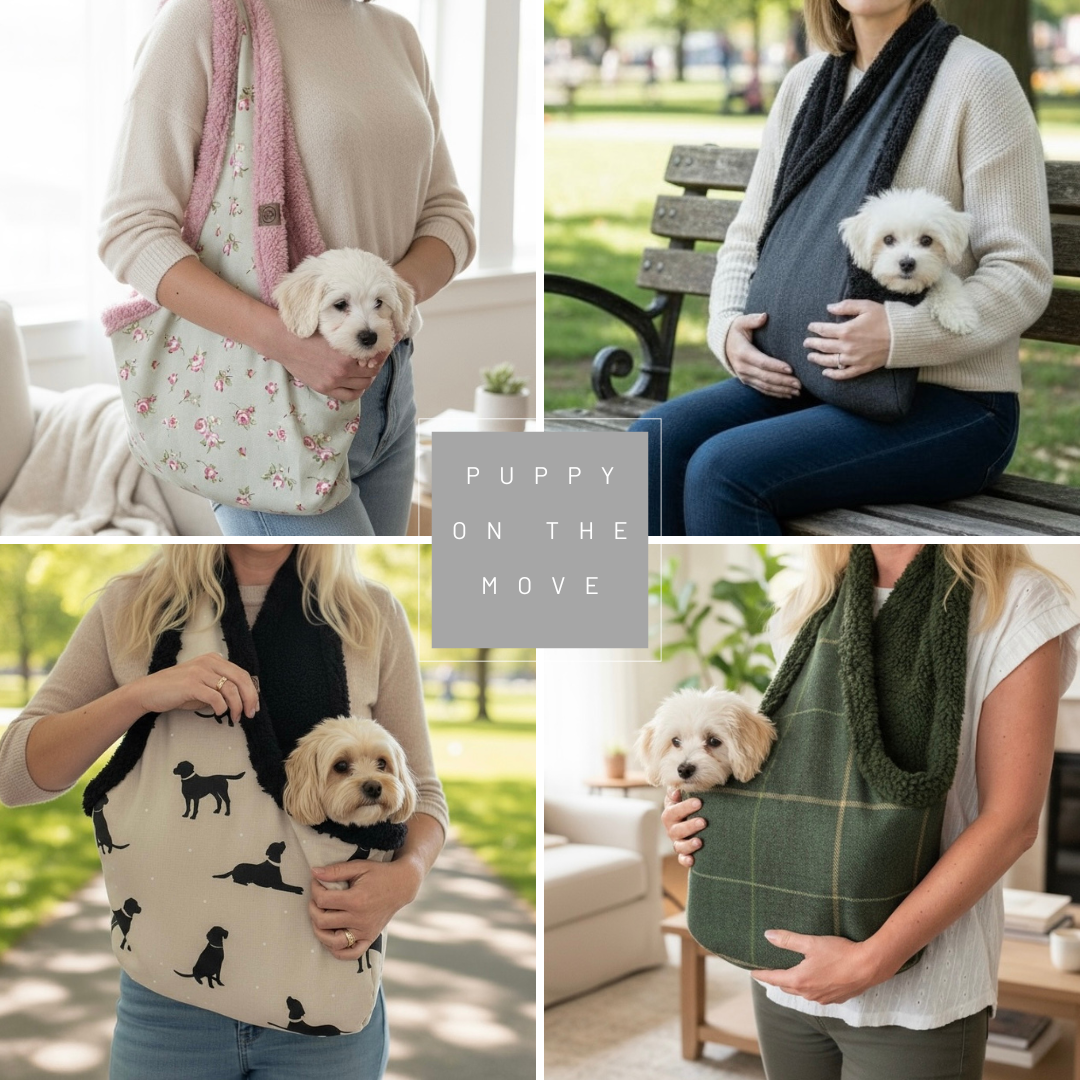 Handcrafted, luxury puppy/small dog carrier/sling - Harris Grey Check - optional personalisation