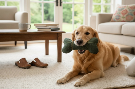 Handcrafted Toy Squeaky Dog Bone - The Arlo Collection - Forest Green Check