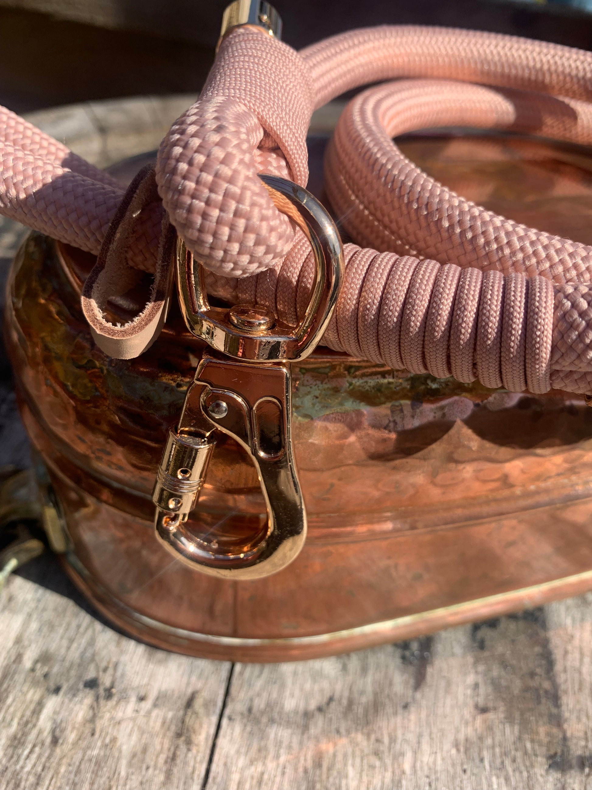 Pink rope lead with rose gold hardware 