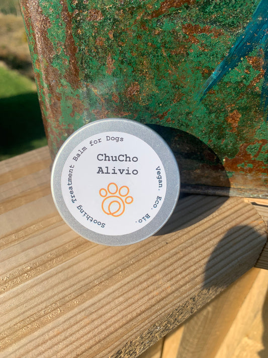 A soothing balm for dog which can be used on pads paws noses bites stings cuts bruises and skin conditions 