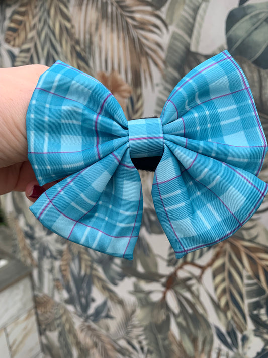 Turquoise blue tartan sailor bow accessory