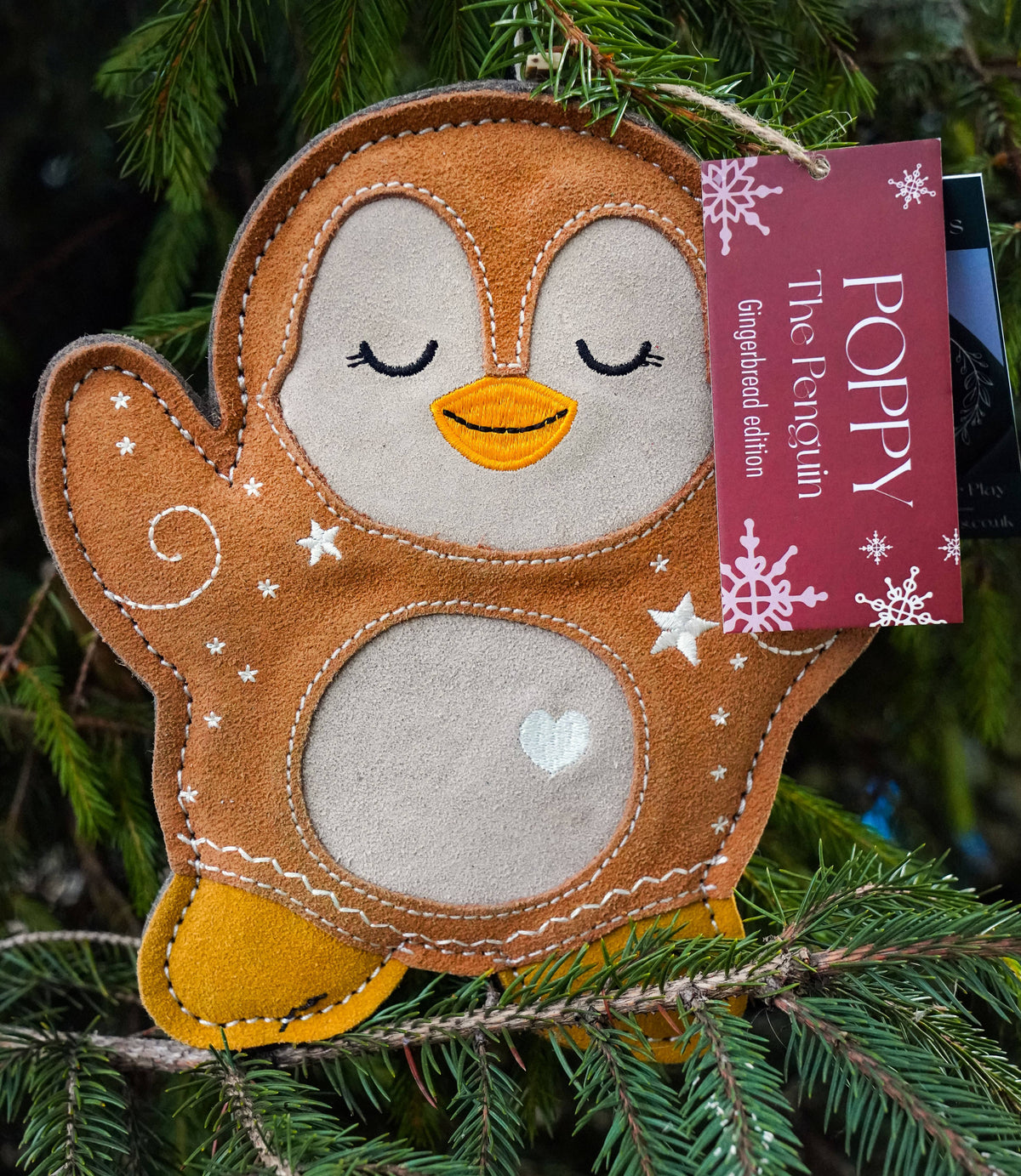 Christmas Poppy the Gingerbread Penguin Tough Dog Toy